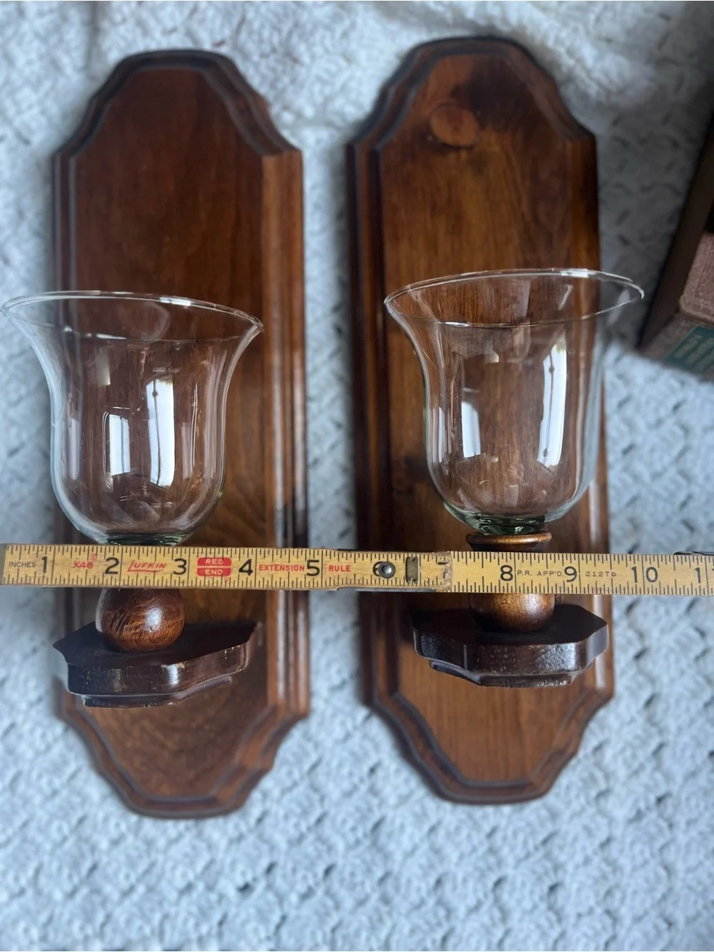 Wooden Wall Sconces with Clear Glass Shades - Brown